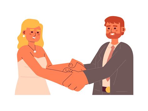 European wedding couple holding hands semi flat colorful vector ...