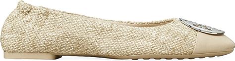 Tory Burch Claire Tweed Leather Cap Toe Ballet Flats ShopStyle