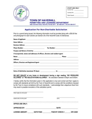 Fillable Online Townofhaverhill Fl Solicitation Application Town Of