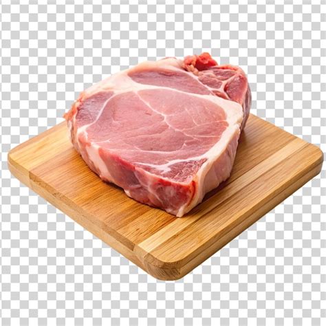 Premium PSD Raw Pork Chop On Wooden Cutting Board Isolated On