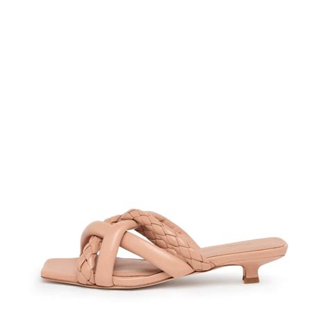 Ash Nolita Nude Braided Criss Cross Straps Slip On Open Toe Kitten Heel Sandals Skin 6