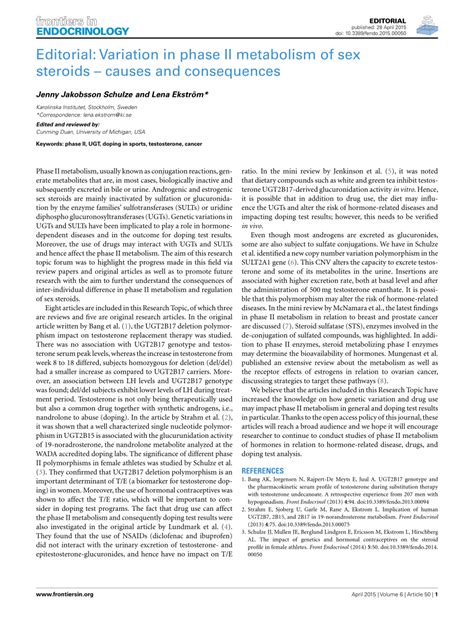 PDF Editorial Variation In Phase II Metabolism Of Sex Steroids