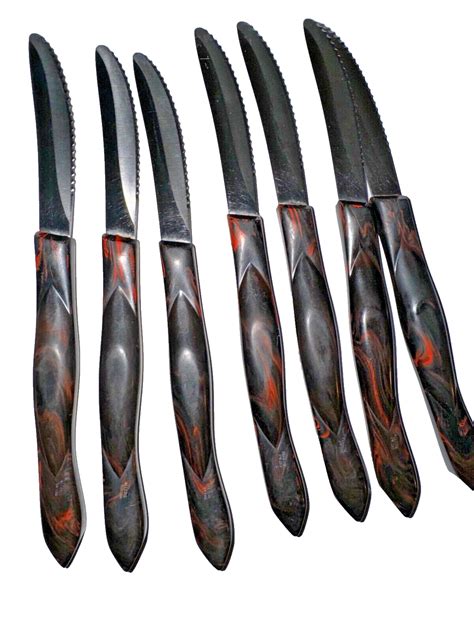 Rare Cutco 1759 B77 Brownswirl Orange Handles Serrated Steak Knives 7pcs Ebay