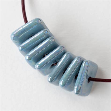 17mm Glazed Ceramic Square Tiles Iridescent Light Blue 4 Beads Funkyprettybeads