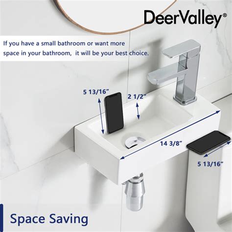 Deervalley Liberty White Ceramic Rectangular Wall Mount Bathroom Sink