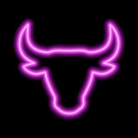 The Silhouette Of The Bull S Head Is Pink Neon Line On A Black