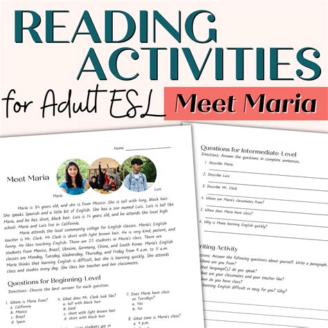 Reading Comprehension Passage And Activities For Beginner And Intermediate Adult Esl Maria S