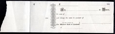 Western Bank of Scotland, unused bearer cheque with counterfoil, 184 ...