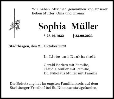 Traueranzeigen Von Sophia M Ller Augsburger Allgemeine Zeitung