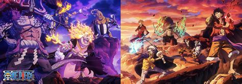 Both Wano Anime Climax visuals side-by-side (Artist: Tu Yong-Ce) : r