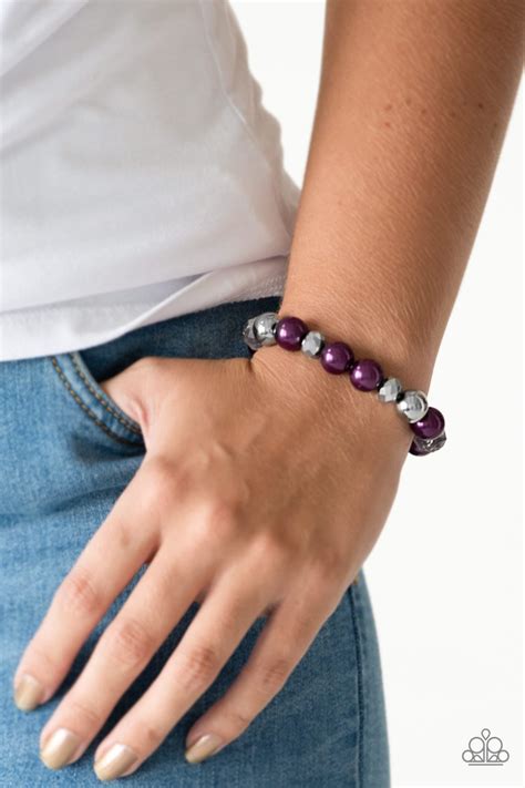 Very Vip Purple And Silver Bracelet Paparazzi Flamingo Angie