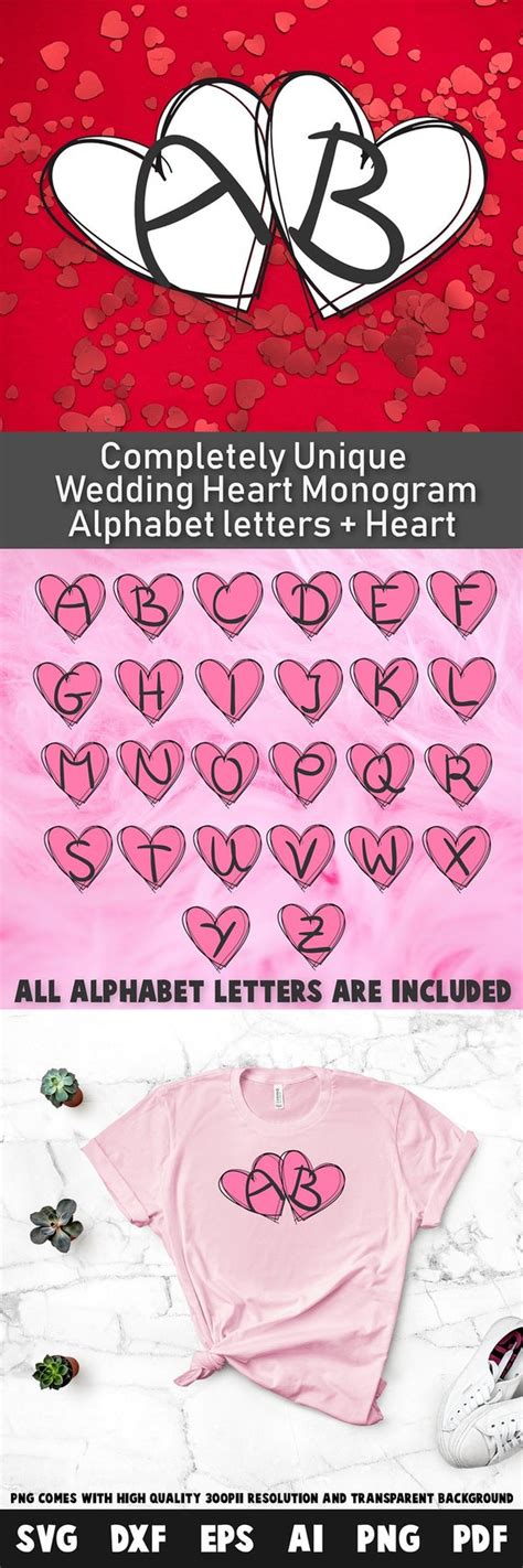 Monogram Svg Heart Fonts Letters Heart Monogram Font Svg Etsy