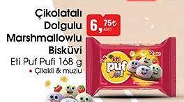 Eti Puf Pufi Çikolatalı Dolgulu Marshmallowlu Bisküvi 168 g İndirimde