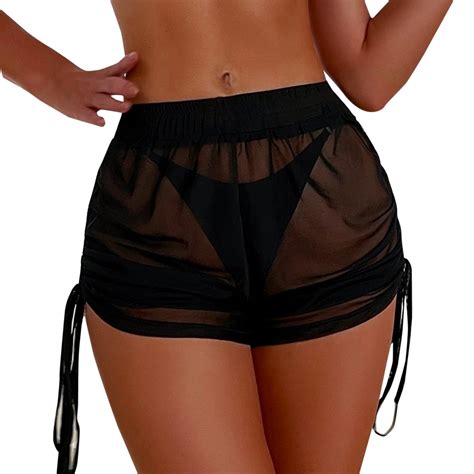 Gyujnb Women S Plus Size Drawstring Side Sheer Mesh Bikini Bottoms Semi