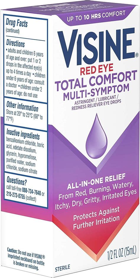 visine red eye total comfort multi symptom eye drops  fl oz pack