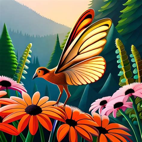 Premium AI Image | A painting of a bird with a butterfly on it