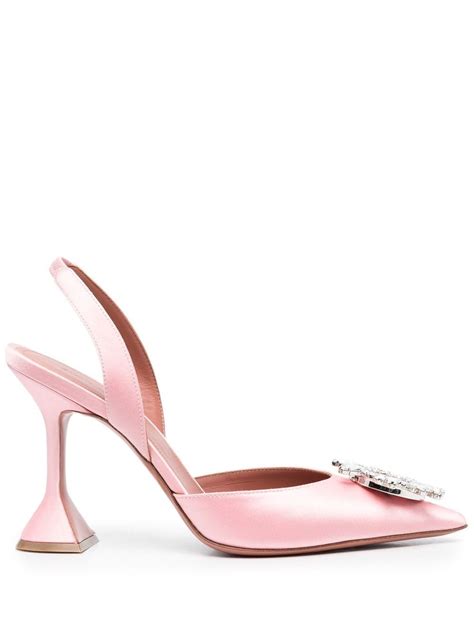 Amina Muaddi Begum Swarovski Crystal Embellished Satin Slingback Pumps