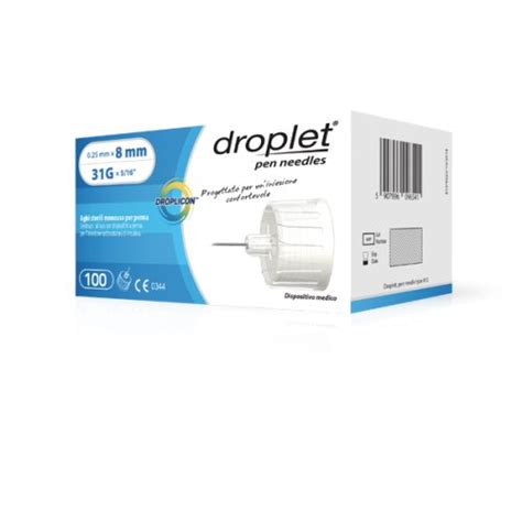 Droplet® Insulin Needle Droplicon® Disposable Sterile Needle For Pen G31 8mm 100 Pieces