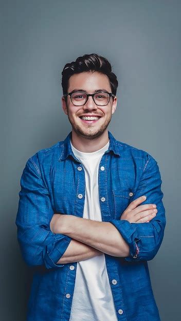 Premium Photo A Man With Glasses And A Blue Shirt That Says Quot He