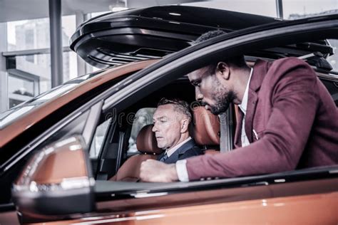 Prosperous Mature Rich Man Sitting in His New Passenger Car Stock Photo ...