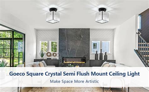 Amazon Goeco Ceiling Light Square Crystal Semi Flush Mount