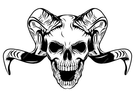 Premium Vector Long Horned Skull With White Background Of Illustration