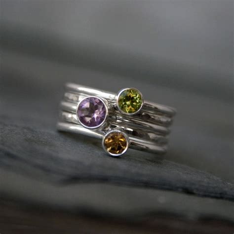 Spring Meadow Stacking Rings Set Of Five Sterling Silver Etsy