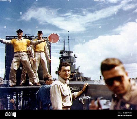 Landing Signal Officer Uss Wasp Cv Stock Photo Alamy