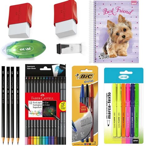 Kit Escolar Caderno 160folhas 10 Materias lápis borracha apontador