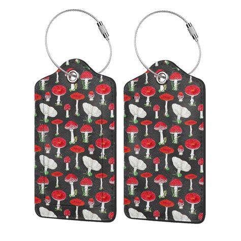 Disketp Luggage Tag For Suitcase Red Mushrooms Leather Baggage Tag With