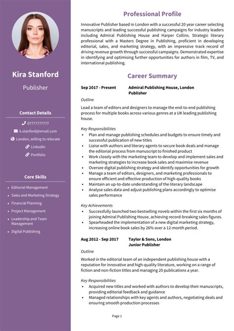 Publisher CV Example Guide Get Noticed