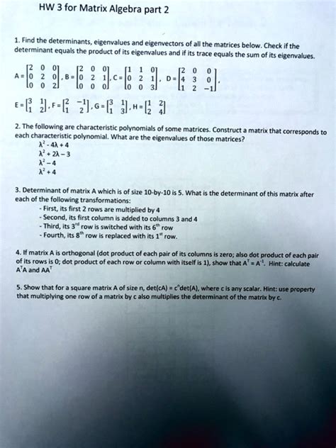 SOLVED HW 3 For Matrix Algebra Part 2 Find The Determinants