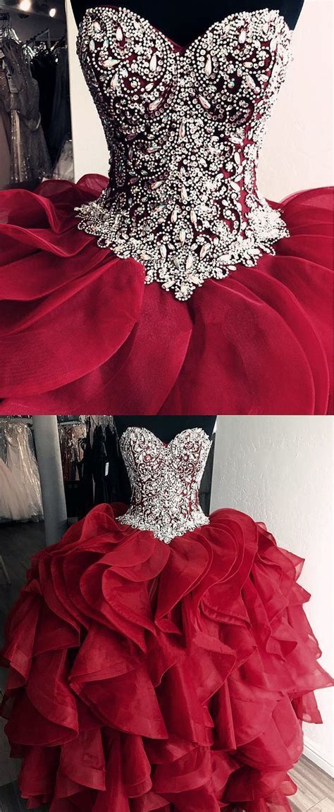 Burgundy Quinceanera Dress Ball Gowns Crystal Beaded Bodice Corset