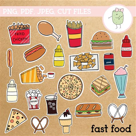 Fast Food Stickers Junk Food Printable Stickers Meal Etsy