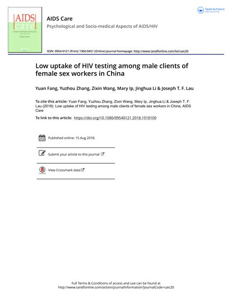 Pdf Low Uptake Of Hiv Testing Among Male Clients Of Female Sex Workers In China