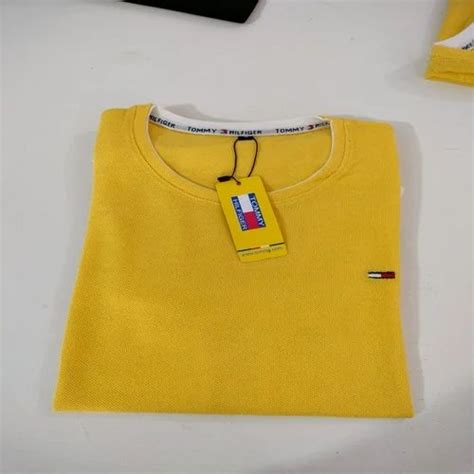 Round Tommy Hilfiger T Shirt Branded, Half Sleeves, Plain at Rs 125 ...