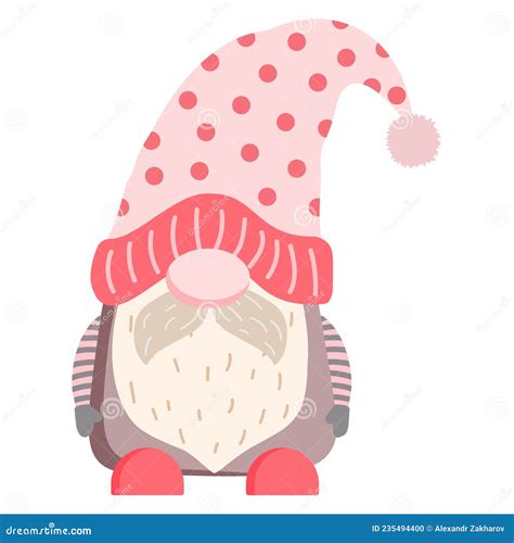 Cute Valentine Gnome Boy In Hat With Circles Clipart Stock Vector