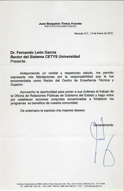 Carta Formal De Felicitaciones