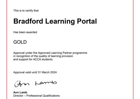 Bradford Learning Is Now The Approved Gold Partner Of Acca Bradford