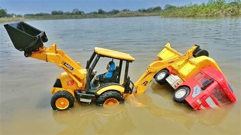 Tata Tipper Heavy Loaded Sand Accident Highway River Pulling Out Jcb