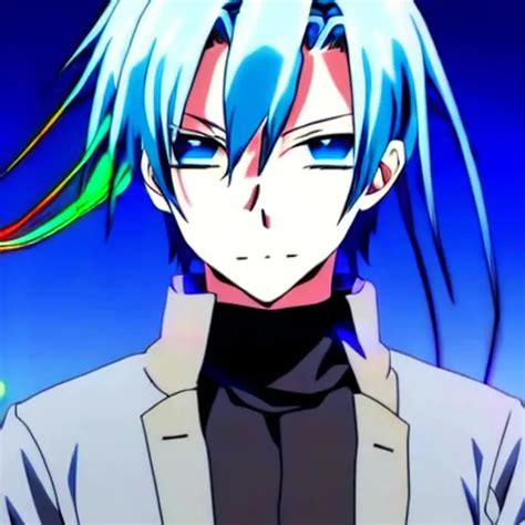 Male Anime Character Short Light Neon Blue Hair Go