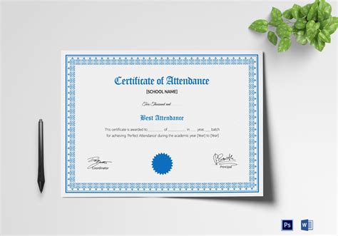 School Attendance Certificate Design Template In Psd Word