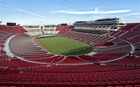 Los Angeles Memorial Coliseum Red Stands American Football Field Football Stadium Hd