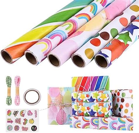 ZYOOO 3 Rolle 43cm X 3m Pro Rolle Regenbogen Geschenkpapier