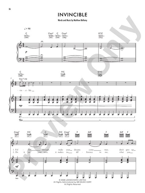 Invincible: Piano/Vocal/Guitar: Muse - Digital Sheet Music Download