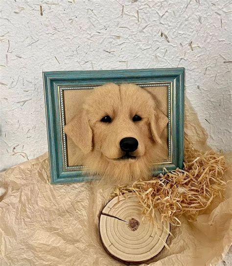 Custom Needle Felted Golden Retriever Portrait With Wooden Framecustom