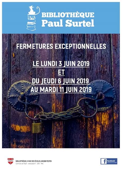 Bibliothèque de Peipin Fermeture lundi 3 juin et du jeudi 6 au mardi