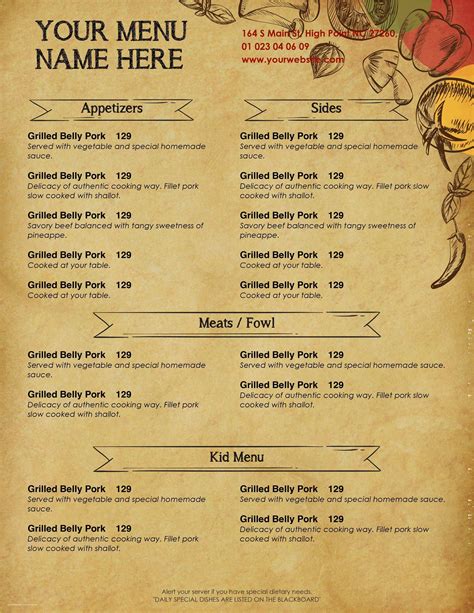 Free Restaurant Menu Templates for Word Of Design & Templates Menu Templates Wedding Menu Food ...