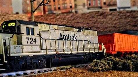 Amtrak Gp In Maintenance Of Way Duty Ballast Train Kreeping Along At