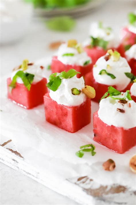 Watermelon Bites With Goat Cheese Cream Vegetarian Gluten Grain Free And Low Carb Foodfuelness